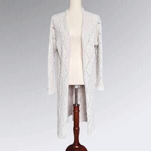 Moon & Madison Boho Chenille Open Knit Long Cardigan Cream, Women’s XS